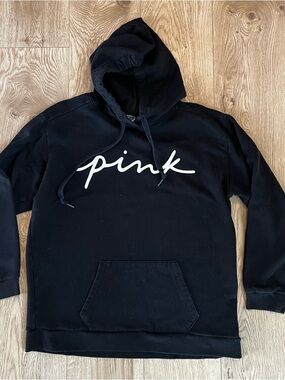 Victoria's Secret PINK Logo Campus Hoodie Sweatshirt Black Medium